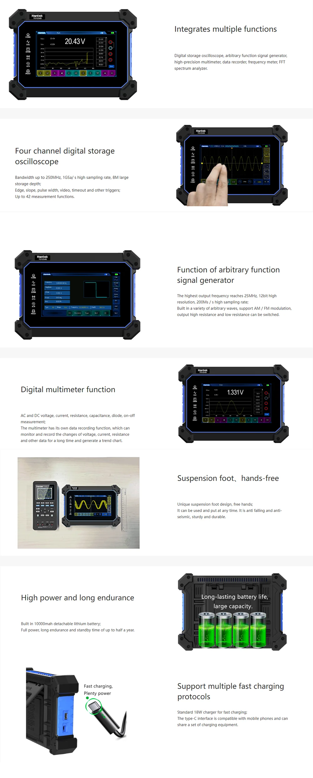 Hantek TO1112C TO1112D Tablet Oscilloscope Full-touch Multimeter Signal Generator Spectrum Analyzer 2CH TO1112 TO1000 Series