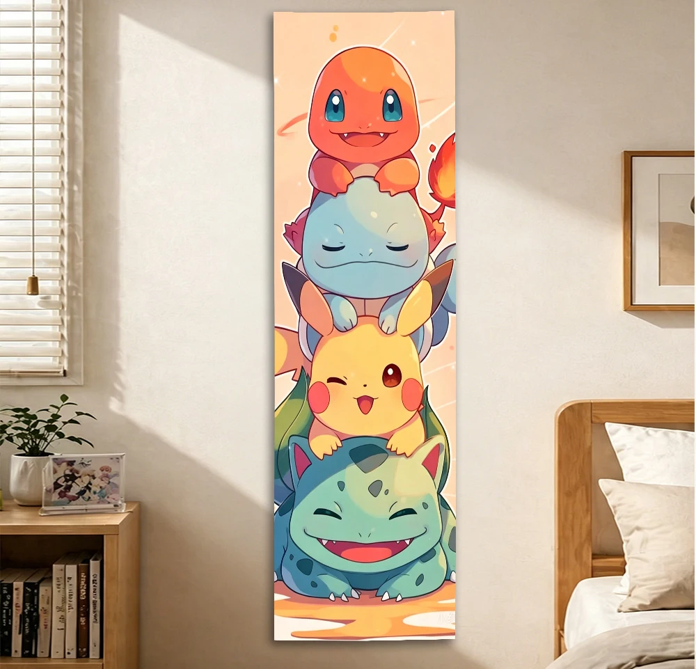 

Cute Pokemon Tower Tapestry, Pikachu & Kanto Starters Print, Long Wall Art for Kids & Teens Room Aesthetic Decor
