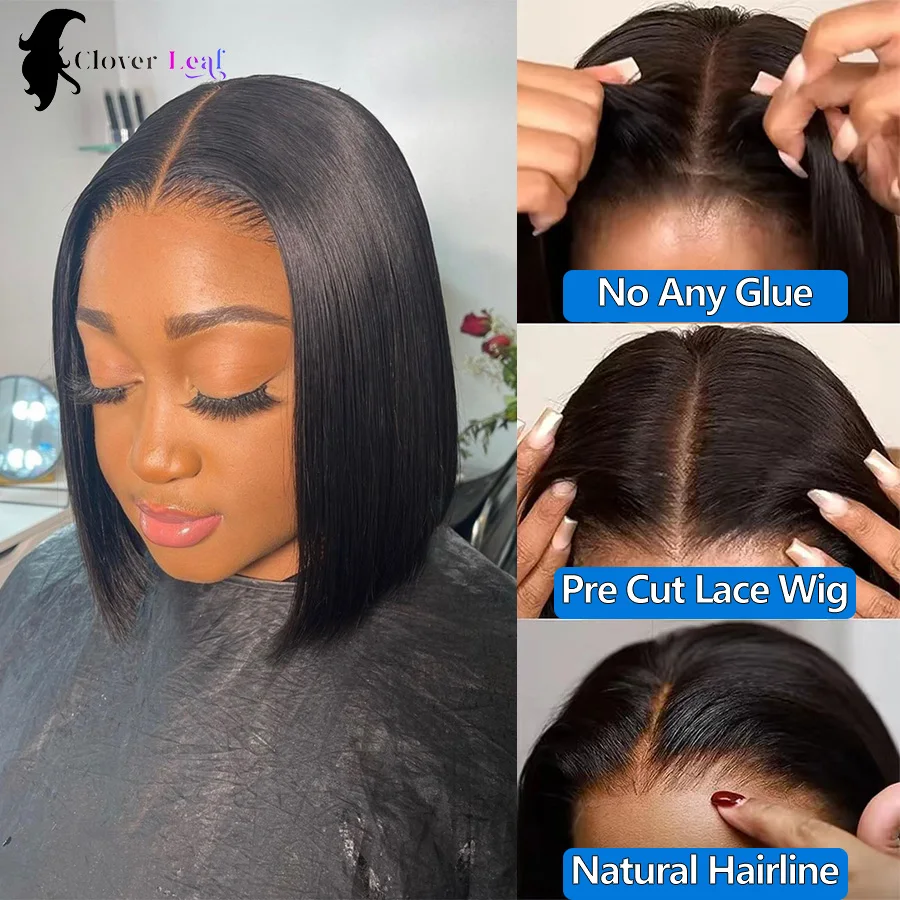 Bob Wig Glueless Wig Human Hair Ready To Wear Straight Bob Hair Wig Human Hair 12 Inch Pre Cut Lace 4x4 Closure Wig