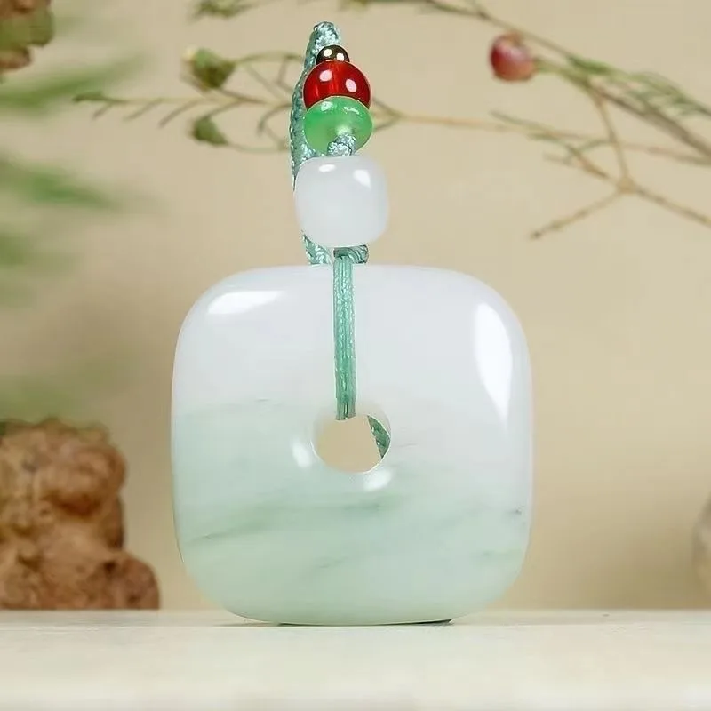 

Gold Silk Jade Tianshan Cui Safety Buckle Pendant, Classic Simple and Versatile Jade Pendant
