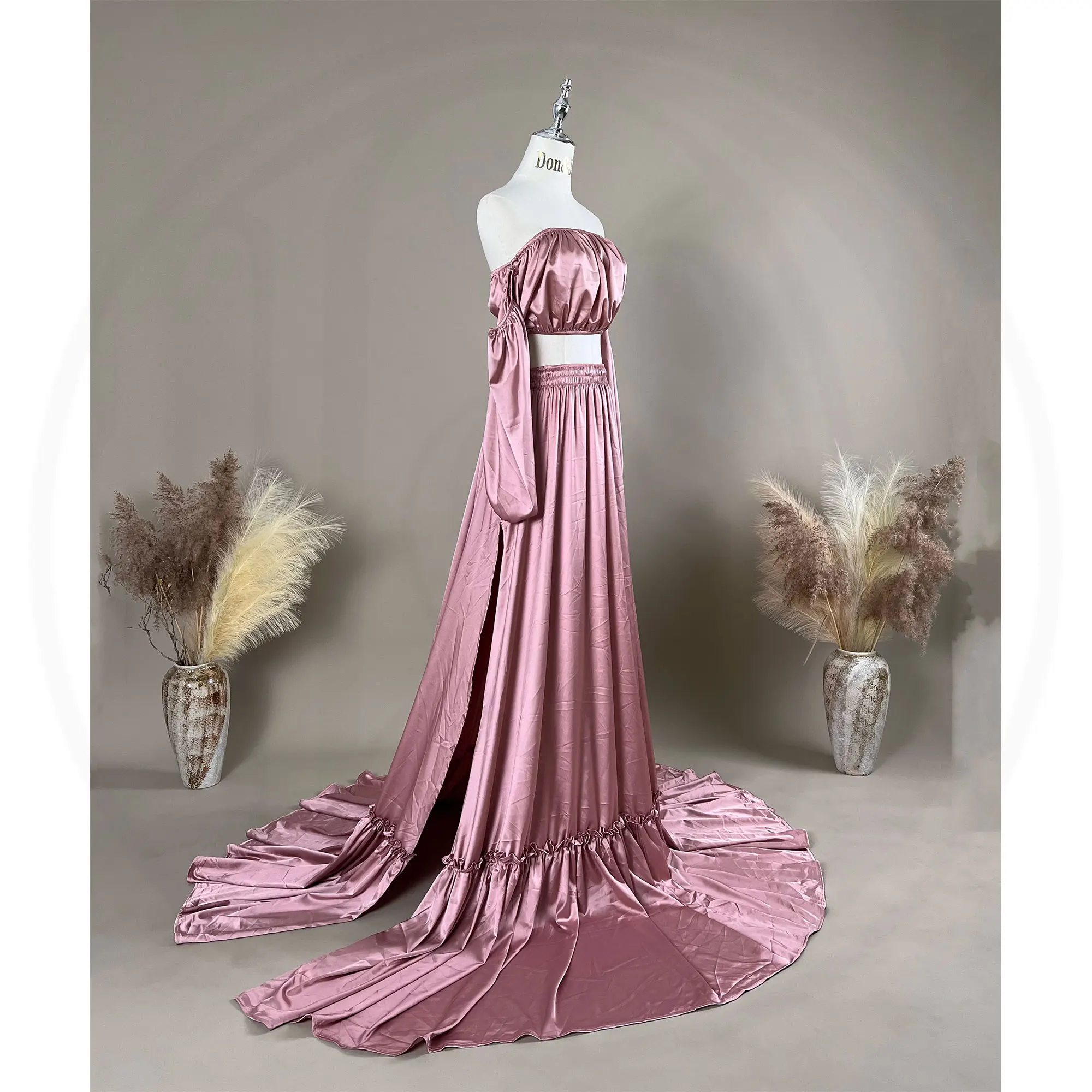 Don&Judy Boob Tube Maxi Dress Pregnant Woman Smooth Pregnancy Maternity Robe Silk-like Gown Photo Shoot Baby Shower Clothes