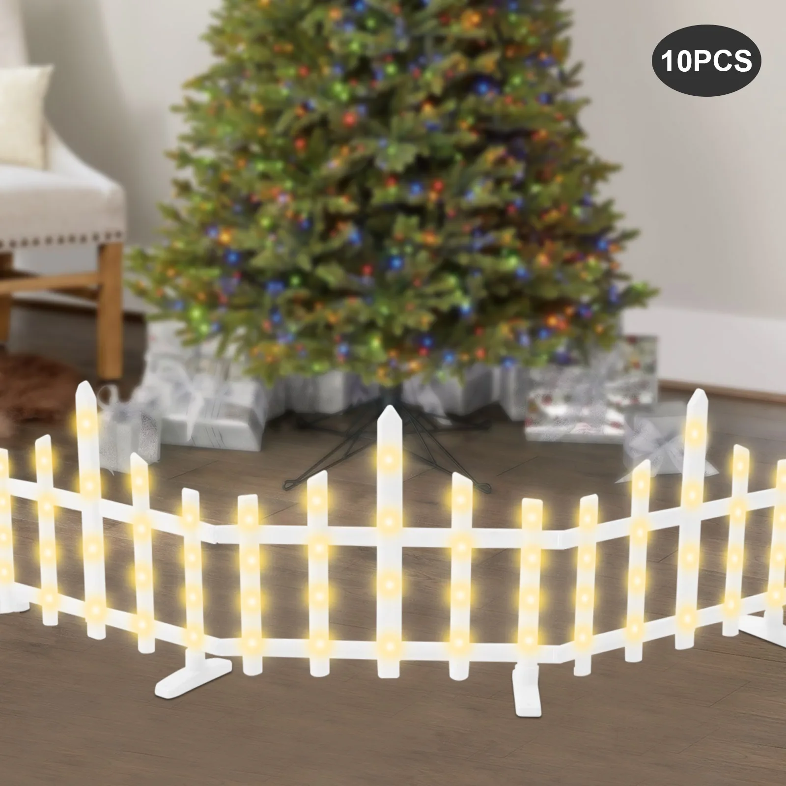 

10 шт. рождественские огни для забора, теплый светодиодный декоративный светильник для уличного декора садовой вечеринки, праздничные праздничные атмосферные огни