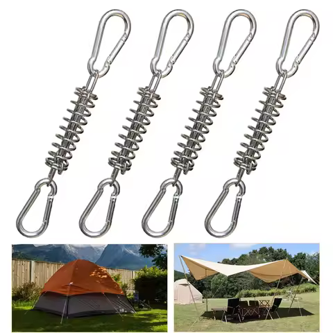 4/6Pcs Camping Tent Wind Rope Spring Buckle Tent Tensioner Camping Deck Pegs with Carabiner Clips Awning Tightener Fixed Hook