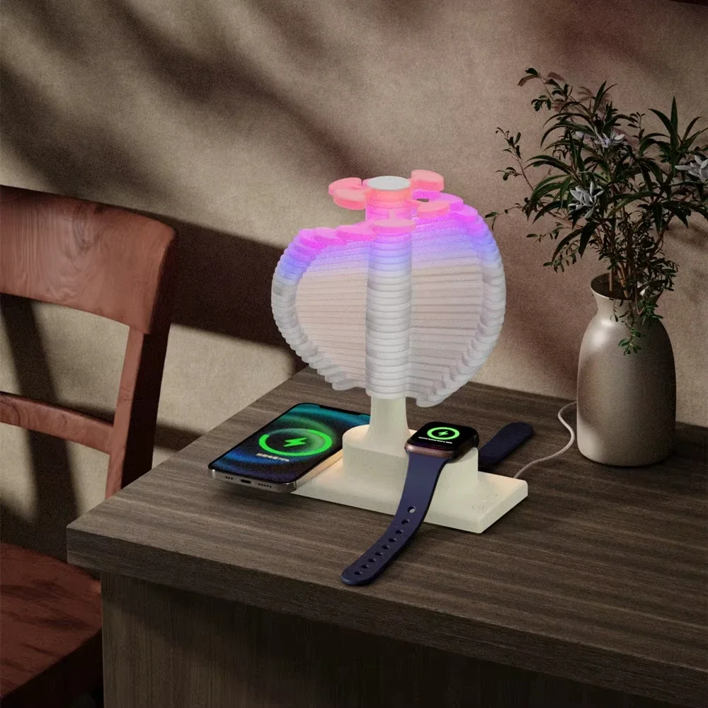 Lamp Spiral Tree Shape Table Lamp with Colorful Lights And Wireless Phone Watch Charging Pad Bedside Lamp Home Decor