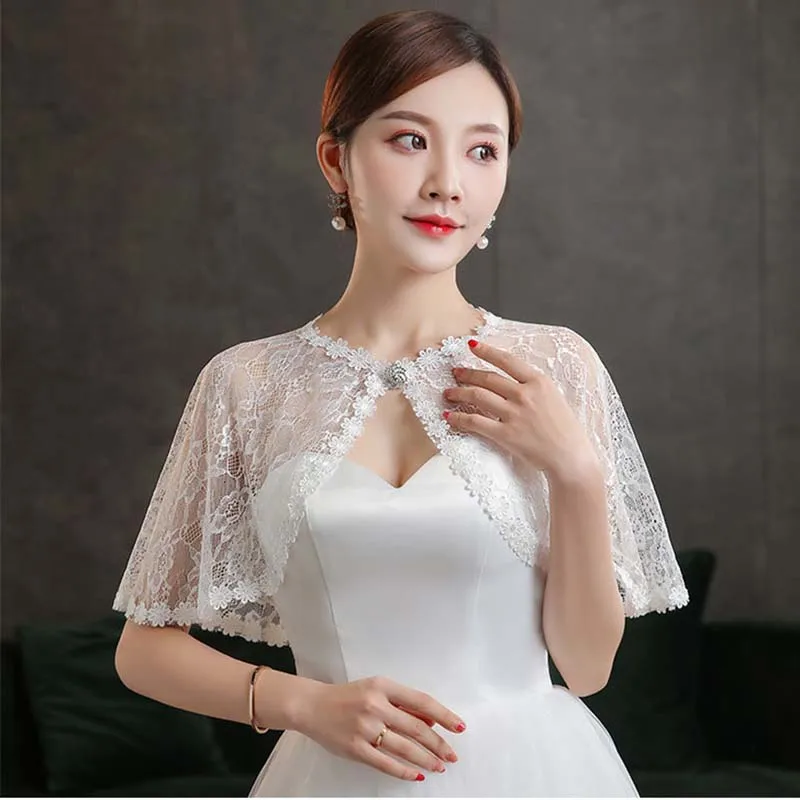 Summer Bride Wedding Dress Lace Cloak Shawl Bridesmaid Dresses Cheongsam Coat Women Sunshade Clothing Sun Protection Cape V133