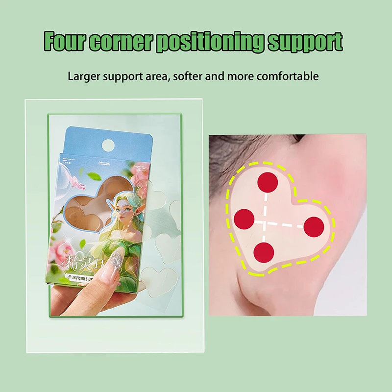 Adesivi per supporto per l'orecchio da elfo a forma di cuore Correttore per l'orecchio invisibile Toppe per supporto del lobo dell'orecchio Adesivi per il viso a V per il trucco dell'orecchio da elfo Facile da usare