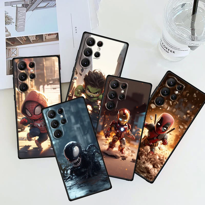 Marvel Cartoon Hero For Samsung Galaxy S24 S23 S22 S21 S20 FE S10 S9 S10E S8 Plus Ultra Lite 5G TPU Black Phone Case