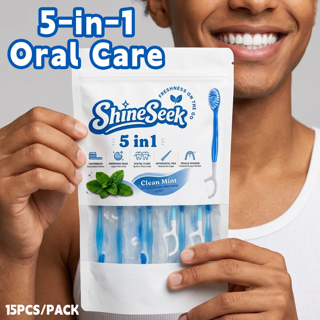 15-Piece Large Capacity Set, 5-in-1 Multifunctional Toothbrush Care Set with Refreshing Mint Flavor, Includes Mint Freshener Beads + Toothbrush + Dental Floss + Interdental Cleaning Stick + Tongue Scraper, Convenient and Soft, Soft Bristle Design, Teeth and Gum Care |   Travel Essentials |   Individually Packaged |   Soft |   Refreshing Mint Flavor |   Travel Toothbrushes Are the Best Choice for Smart Families!