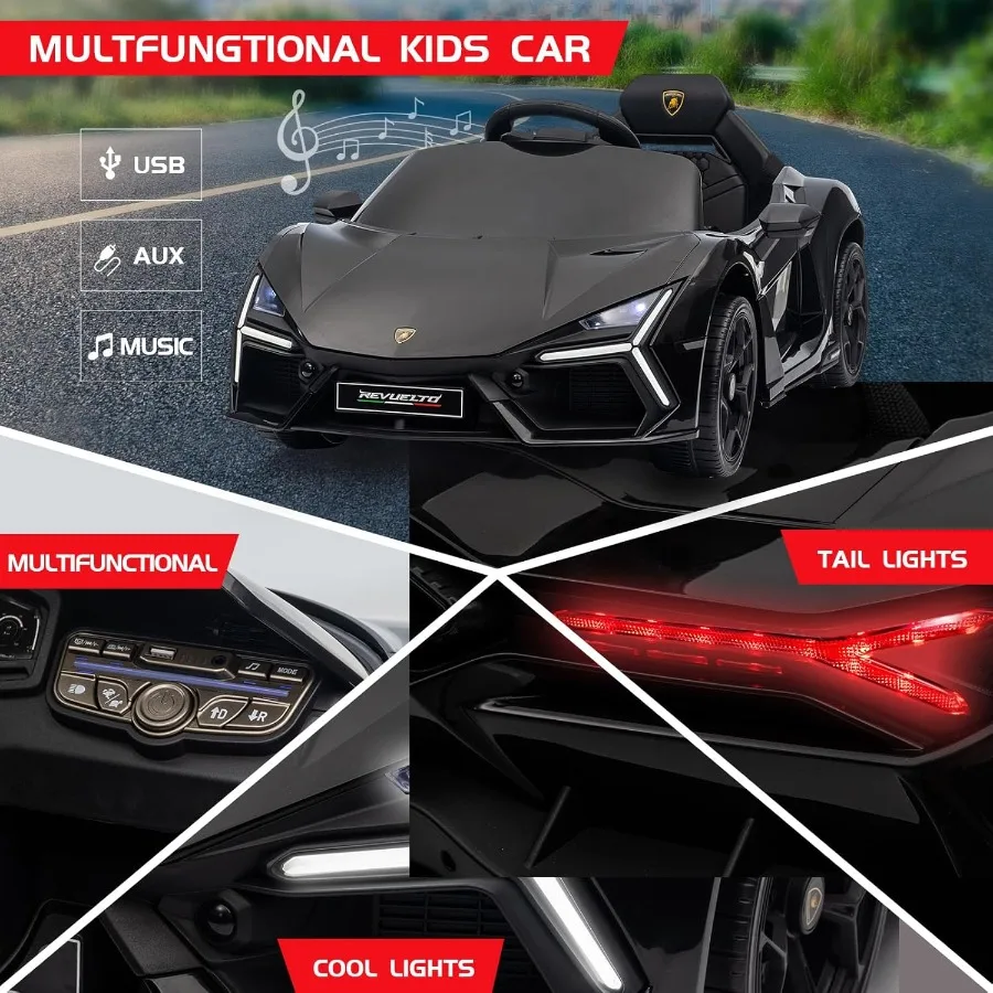 รถยนต์ไฟฟ้าสำหรับเด็ก 12V รุ่น Lamborghini Revuelto พร้อมรีโมทคอนโทรล รถยนต์แบตเตอรี่สำหรับเด็กพร้อมบลูทูธ