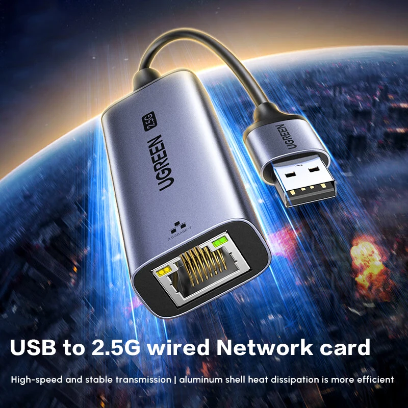 UGREEN USB A-이더넷 어댑터 2.5Gb, USB 3.0-RJ45 컴퓨터 네트워크 인터넷 LAN 이더넷 동글 (노트북용)