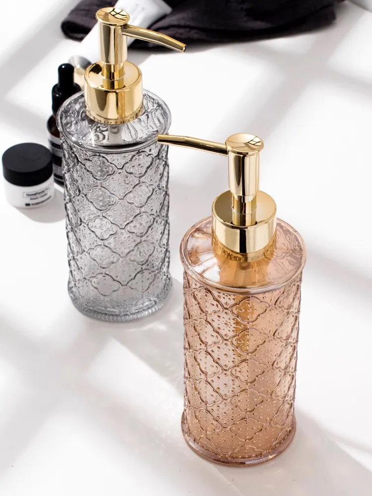 

European Vintage Empty Glass Liquid Soap Dispenser 280ml Home Barth Room Decor Cylindrical Dispenser In Grey Amber Colors