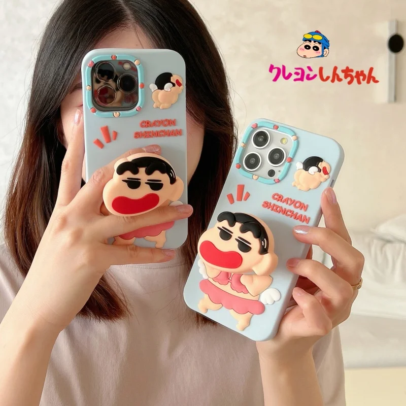 

Luxury Cute Crayon Shin-chan buttocks Holder silicone Phone Case For iPhone 11 12 13 14 15 16 17 Pro Max Plus Shin-chan bracket