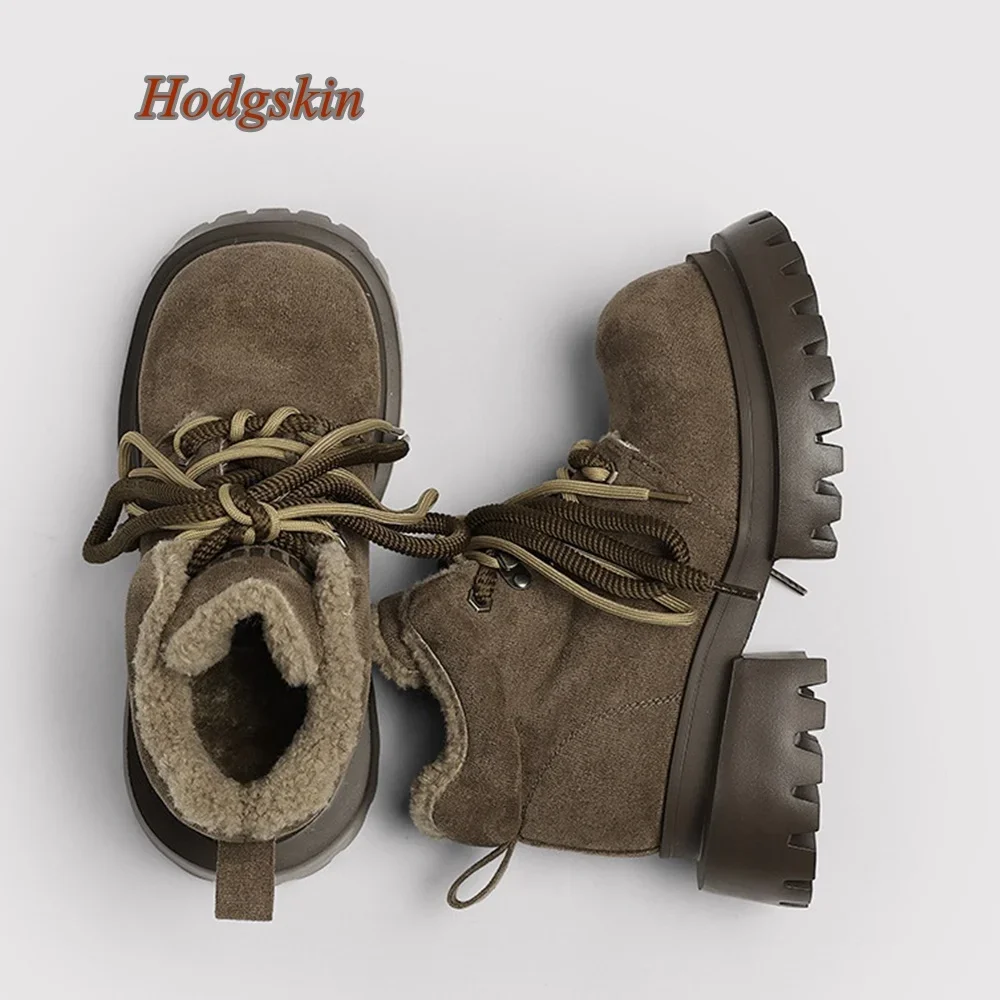 Cross Tied Round Toe Women Boots Mid Calf Chunky High Heel Solid Patchwork Boots 2025 Newest Casual Fashion Winter Snow Boots