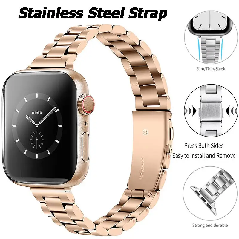 

Тонкий ремешок из нержавеющей стали для Apple Watch Band 41 мм 40 мм Браслет для iWatch Series 11 10 Se3 46 мм 42 мм 44 мм 45 мм Ultra2 3 49 мм