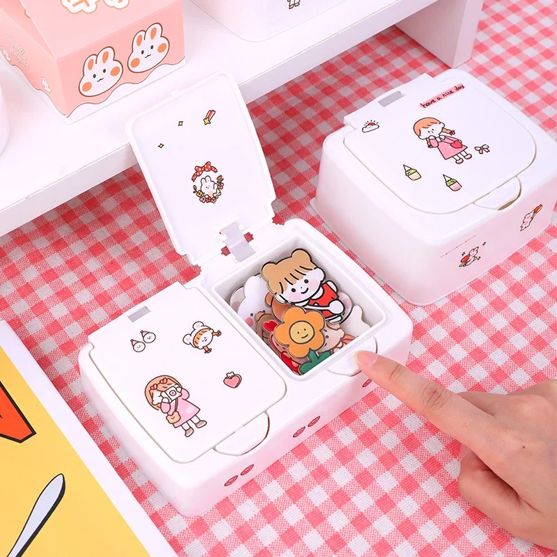 

Ins Button Desktop Cute Storage Box with Lid Sundries Mini Jewlery Storage Box Organizer Kawaii Box Container Storage Small