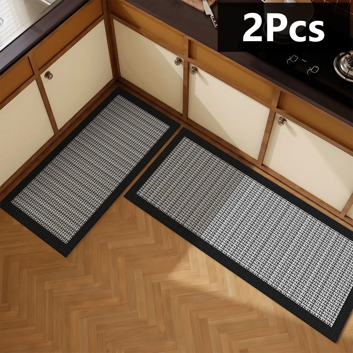 2D flat imitation woven kitchen mat long strip non-slip toilet mat bathroom absorbent mat door mat