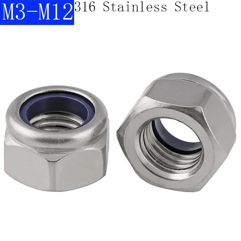 M3 M4 M5 M6 M8 M10 M12  316 Stainless Steel Locknuts Hexagon Nut Hex Locknut with Nylon Lock Nuts A4 - 70 