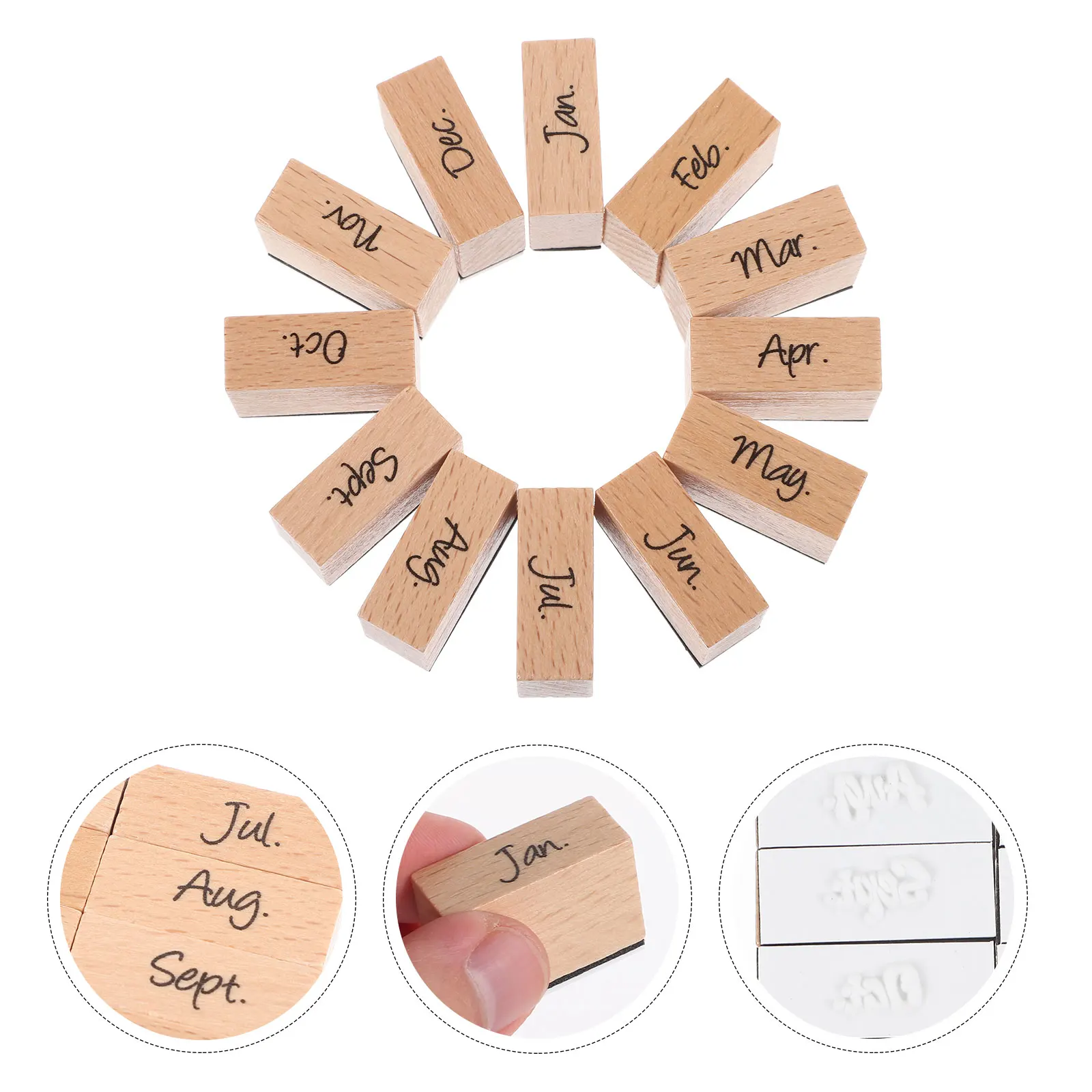12 stuks houten maandelijkse stempels plakboek zegels diy ambachtelijke dagboek planner geschenkzakken handgemaakte kaarten natuurlijke scène retro stempelset