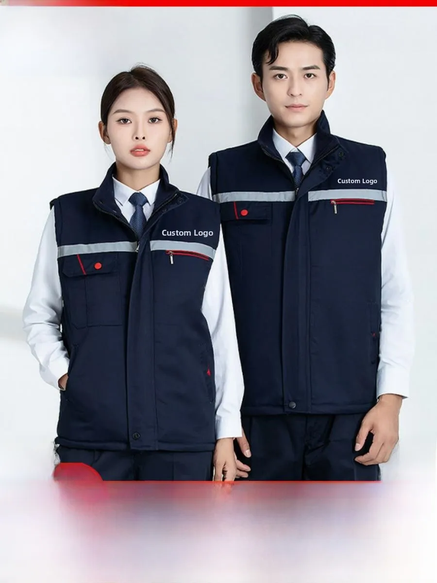 

Thiened Cotton Vest Autumn Winter Work orm Reflective Strip Gas Station Logo Printable Warm School orm Top for Men