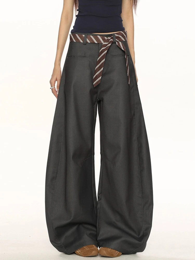 

Американские повседневные брюки с поясом, женские летние свободные уличные брюки с широкими штанинами, модные универсальные прямые брюки Y2K