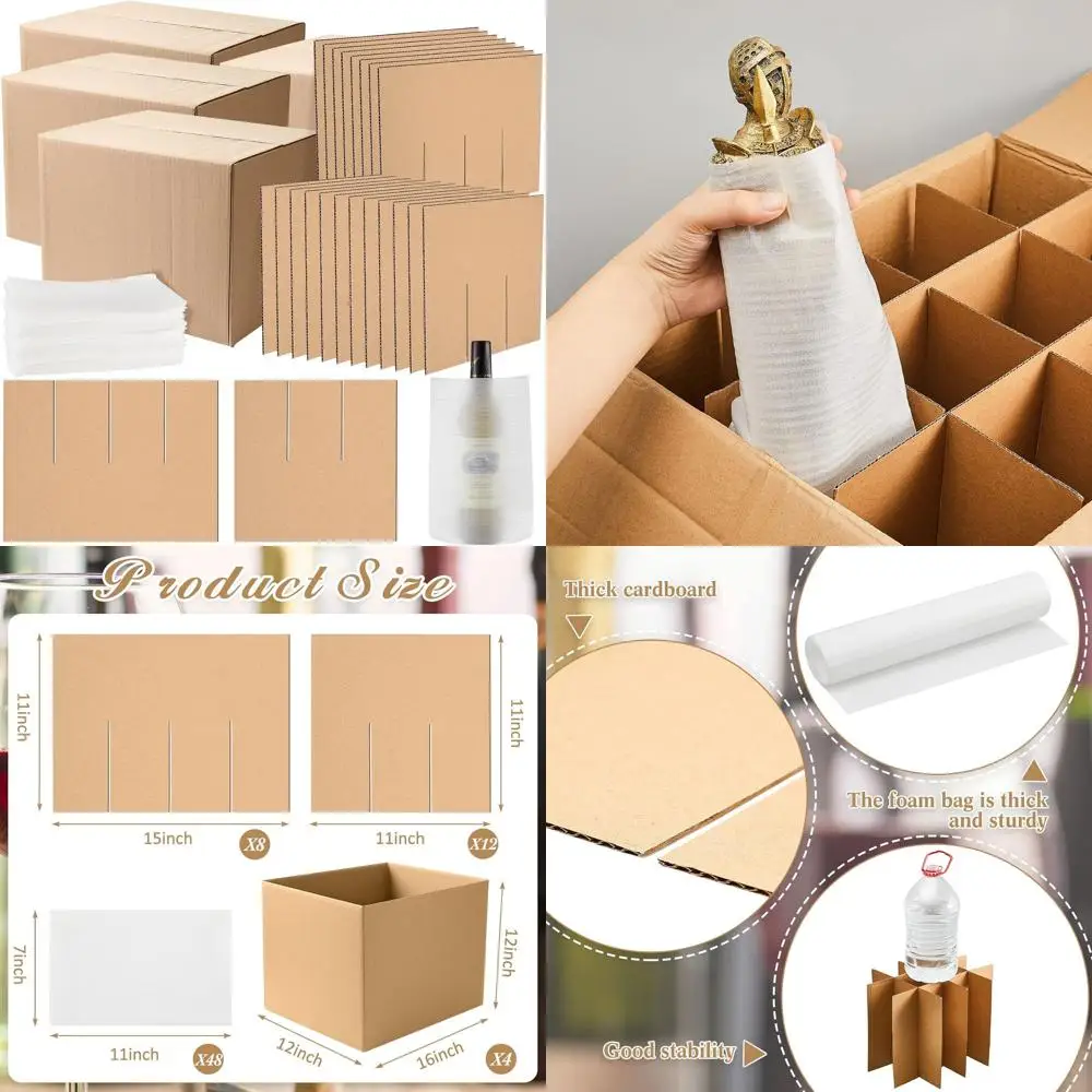 

4-Pack Moving Boxes with 16x12x12 Inch Dividers and 10 Corrugated Dividers for Kitchenware and Dish Packing