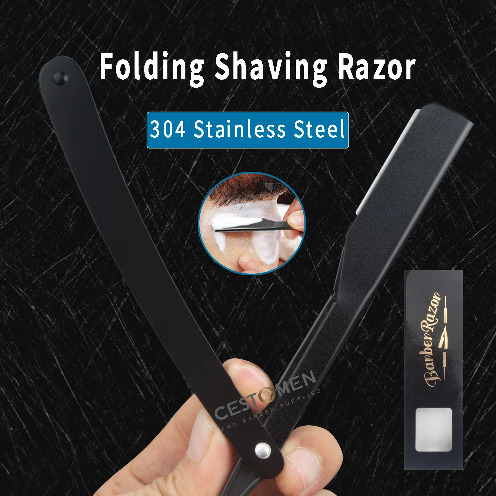 Men Shaving Barber Razors Hair Removal Tools Black Folding Shaver Knife Stainless Steel Straight safety razor Barbearia Holder