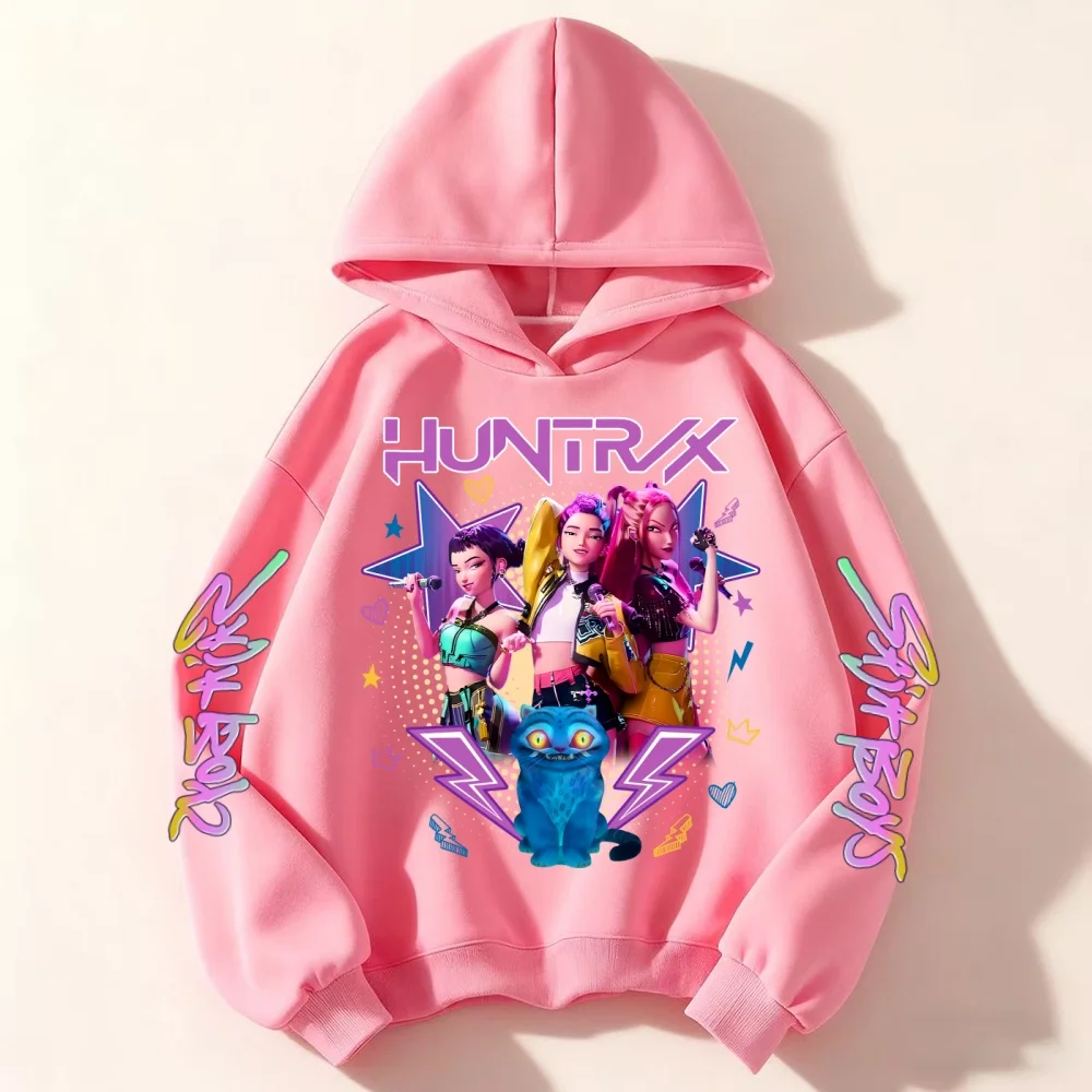 الأطفال العصرية هوديي KPop شيطان هنتر نمط معطف البلوز الفتيان الفتيات 3-12Yrs هدية طويلة الأكمام أعلى عارضة الساحرة الوردي Cl