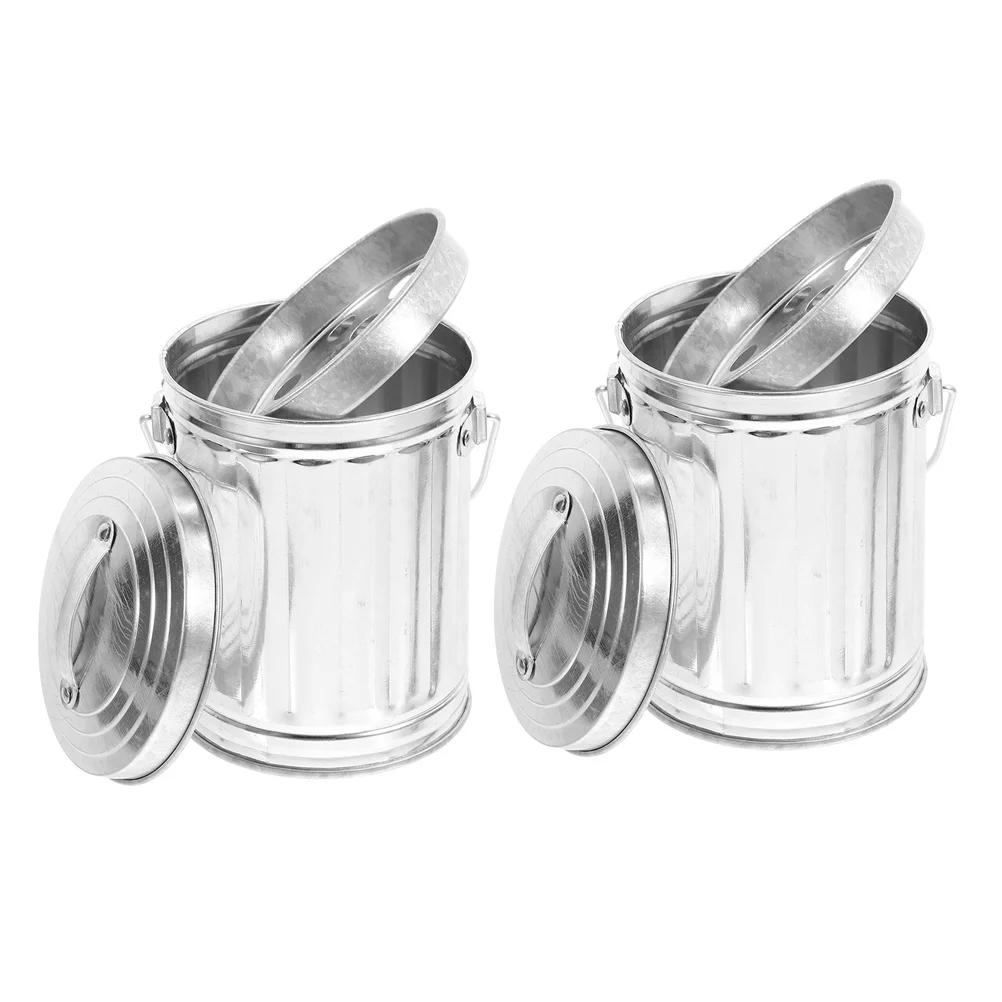 

2Pcs Mini Metal Waste Bin Desktop Small Garbage Container with Lid Handle Reusable Trash Basket for Office Study Bedroom Kitchen