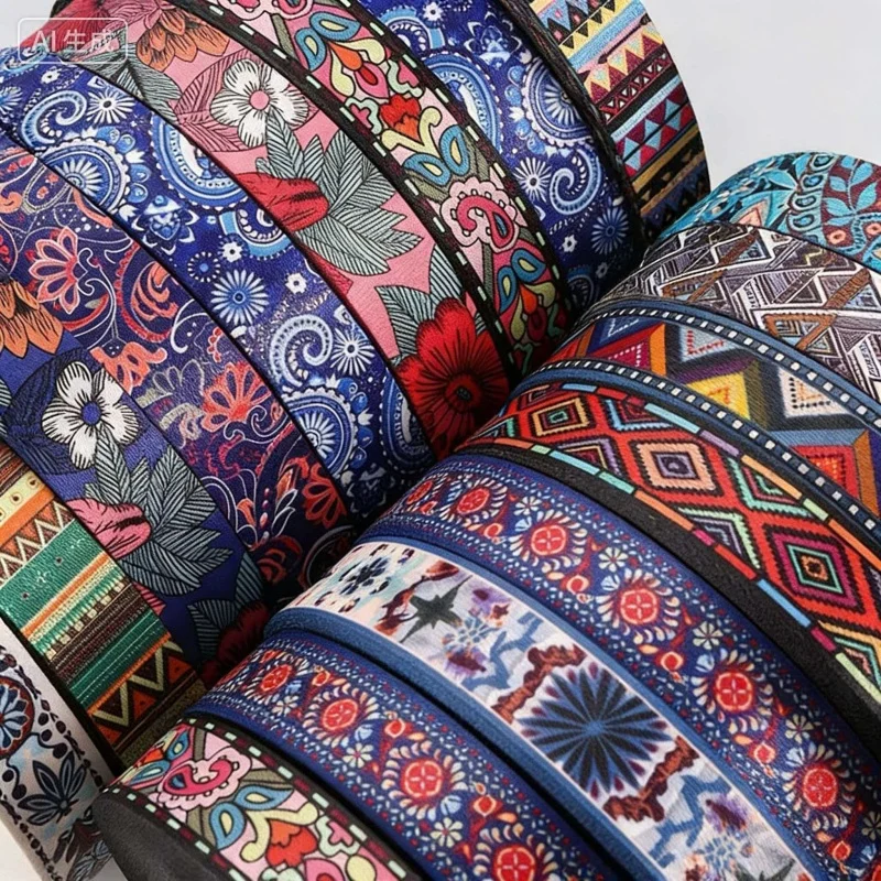 2Meters 38mm Printed Jacquard Webbing Tapes for Bags Strap Ethnic Ribbon Band Belt Bias Binding DIY Sewing Accessories