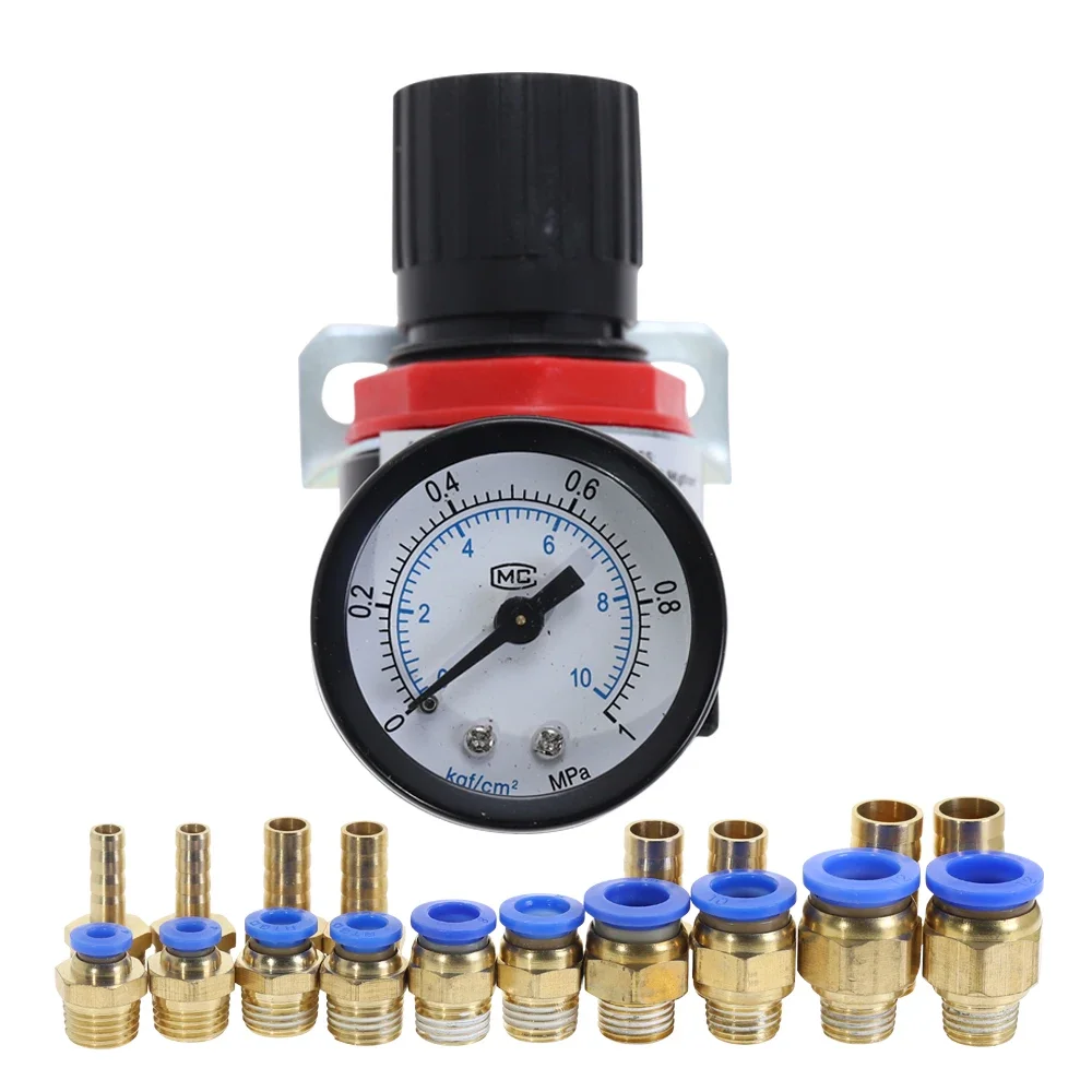 AR2000 1/4" Thread BSP Pneumatic Air Compressor Pressure Regulator Reduction Valve 4MM 6MM 8MM 10MM 12MM Connector Fittings