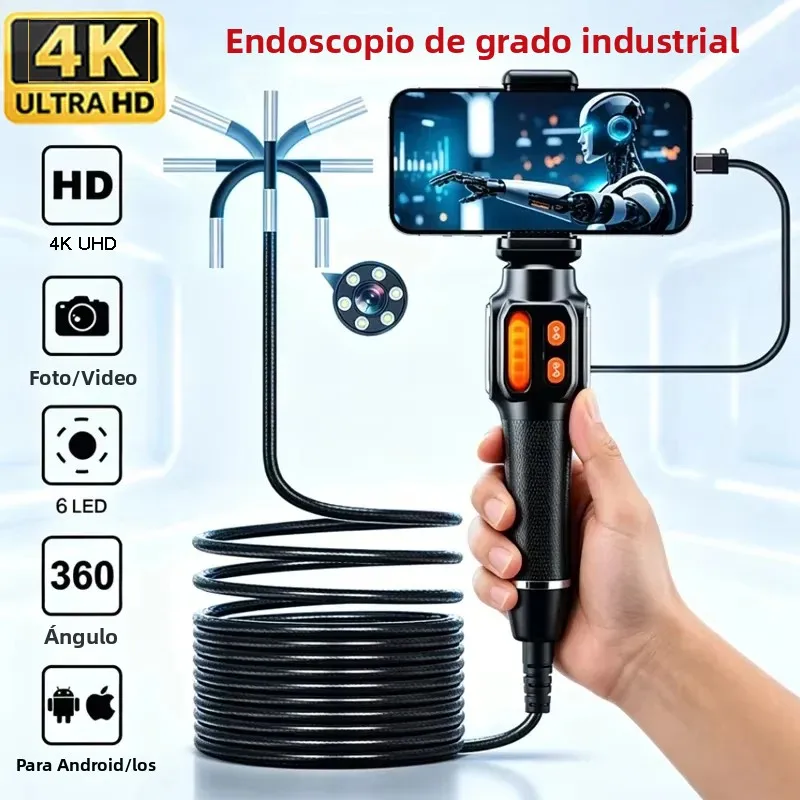 Nueva Cámara Endoscópica Articulada 4K UHD 360 ° Cámara de Inspección Articulada con Borescopio IP67 para Teléfonos Android/iOS