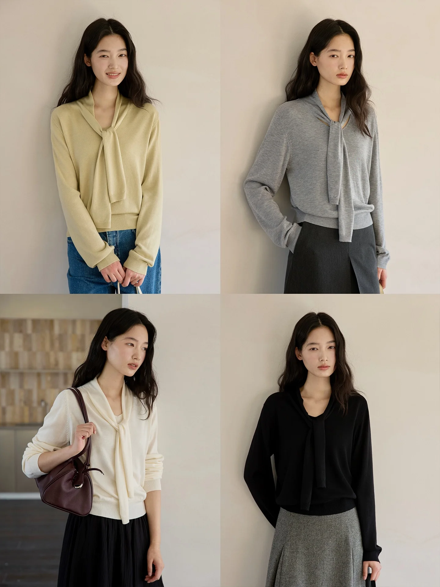 

Ultrine Wool Sa Knitted Sweater GINNKEE Cleanfit Sle Long Sve V-ne Soft Polyester Blend Spring Faion Ladies' Kni...