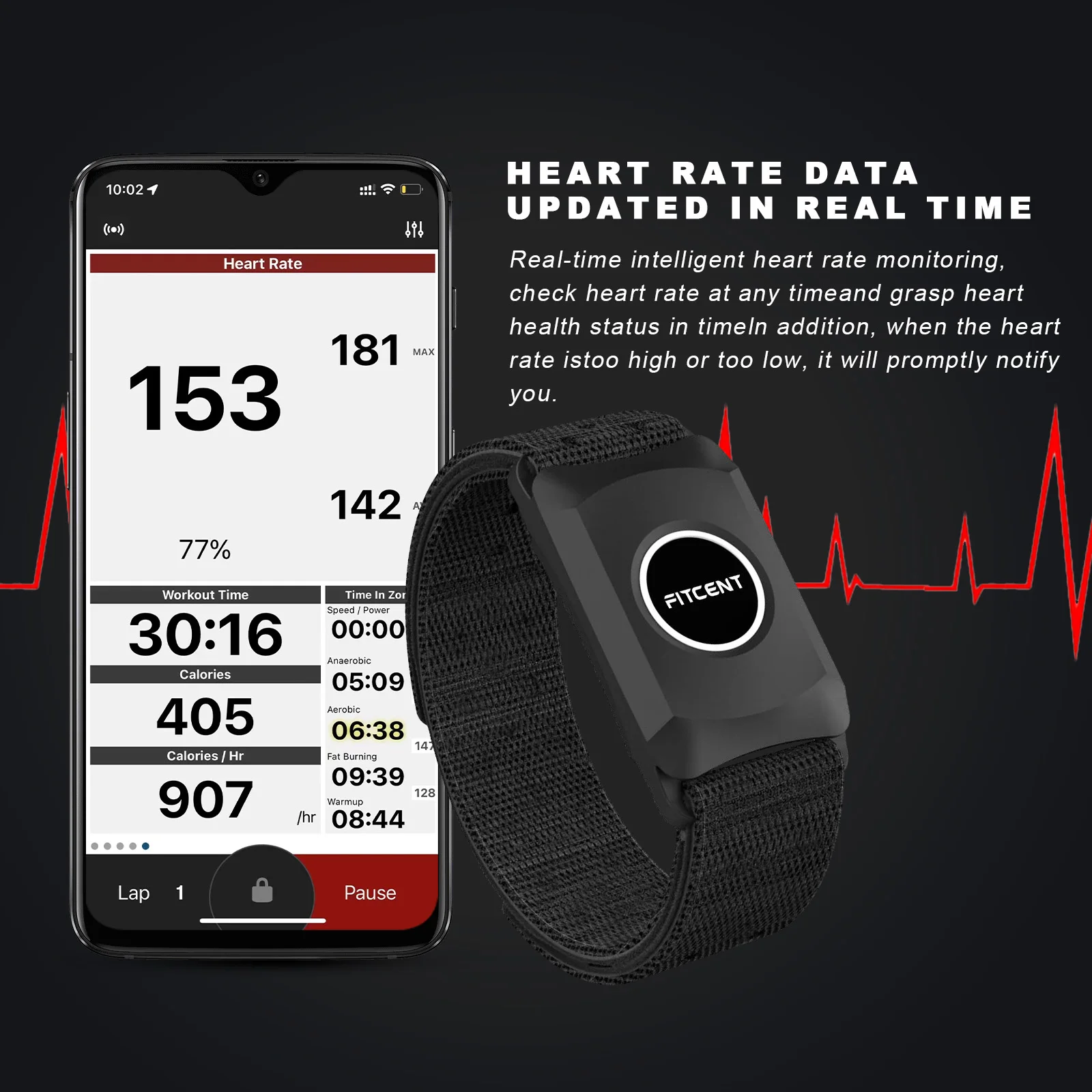 Bracciale Bluetooth 5.0 ANT + cardiofrequenzimetro con zone HR/sensore HRM ottico bruciato calorie per corsa in bicicletta Fitness