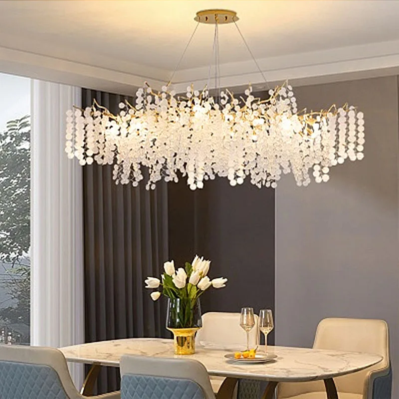 Crystal light long dining room light branch simple dining room light Italian light luxury crystal dining room chandelier