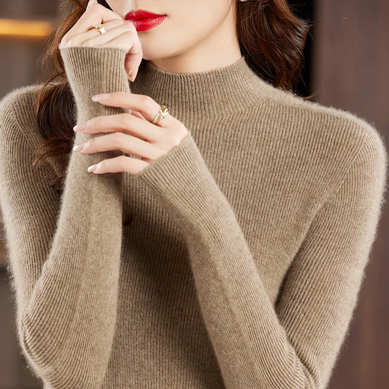 2023 New Cashmere Sweater Women Mock Neck Pullover Long Sleeve Autumn and Winter Cashmere Sweater Warm High Quality Jumper