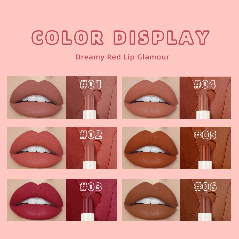 Matte Lipstick Long Lasting Waterproof Lip Stick Smudge-free Classic Highly Pigmented Velvet Red Lip Tint Makeup Lip Stain