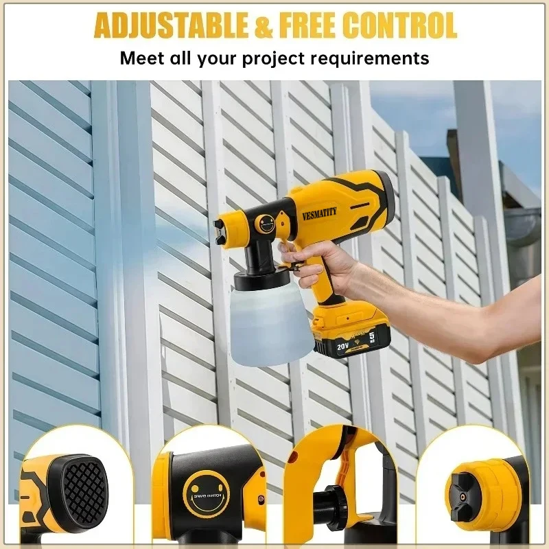 Cordless Electric Spray Gun 800ML Portable Paint Sprayer High Power Auto Furniture Coating Airbrush For Dewalt Battery