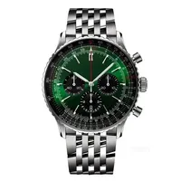 Men's Aviation Pilot Quartz Chronograph Watch Stainless Steel Black/Blue Leather Band Date Function Timepiece B01 Model