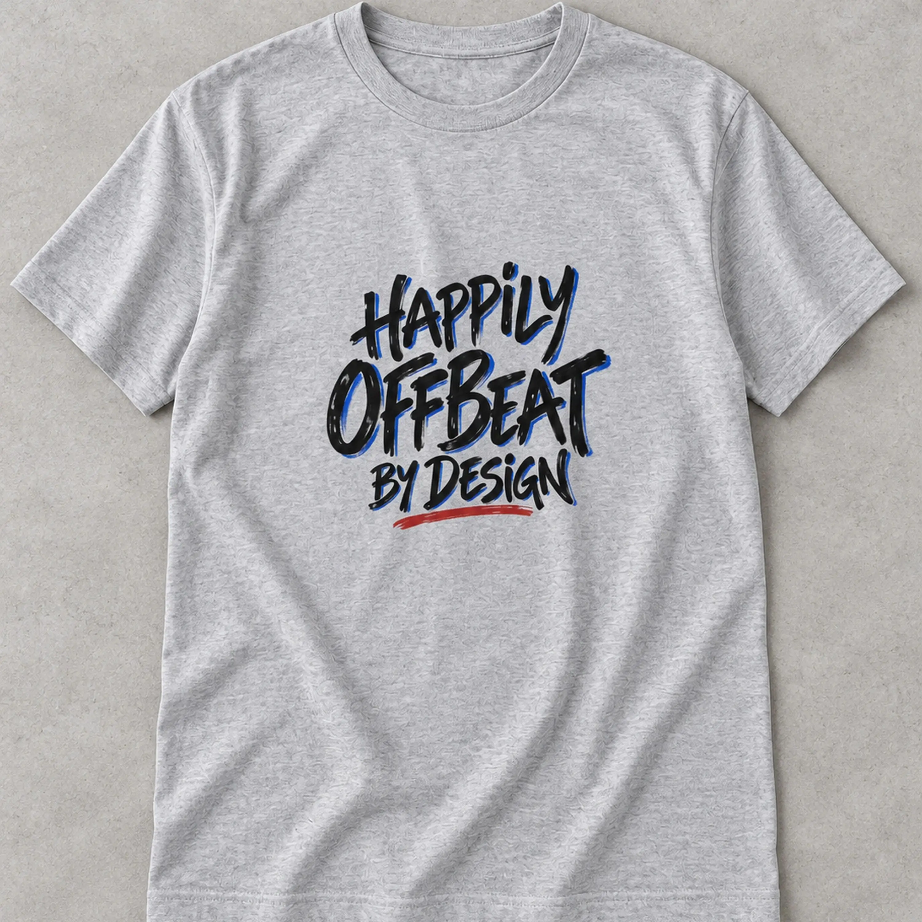 Happily Offbeat Hand-Lettered Heather Gray Cotton T-Shirt