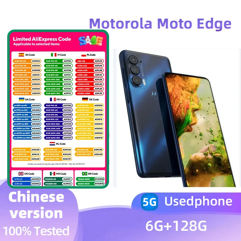 Motorola Moto Edge 2021 XT2141 5g SmartPhone Snapdragon 778g 6.8 inch Screen 5000mAh 108MP Camera Original Used Phone