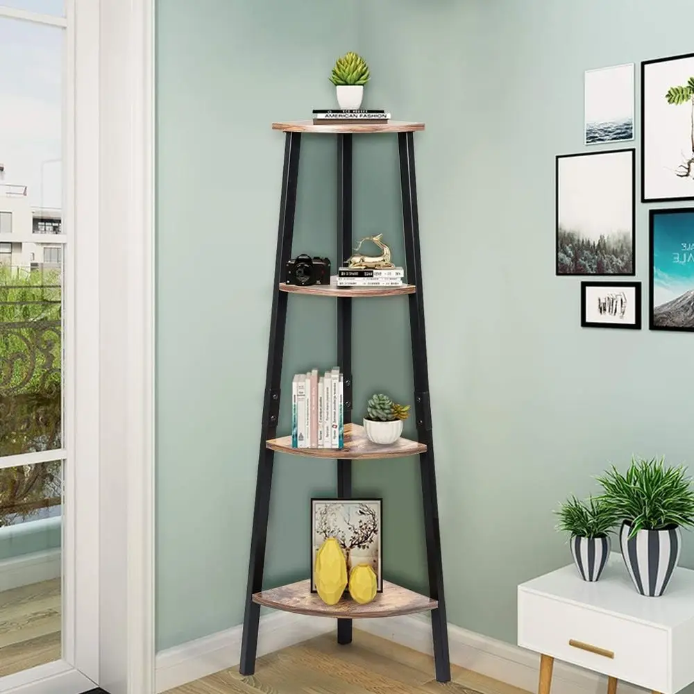 4-Tier Ladder Metal Bookshelf, Storage Rack, Plant Stand, Multipurpose Accent Furniture for Home or Office, Display Shelf in Rus