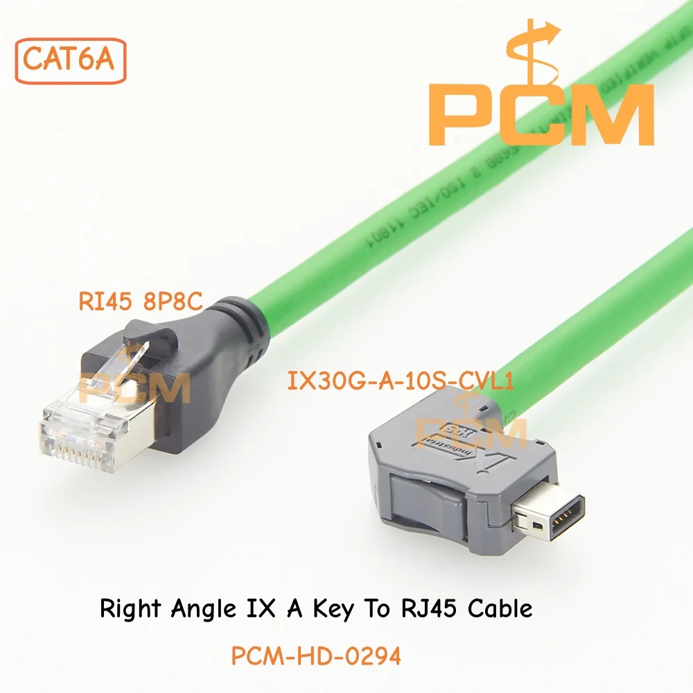 Cat6A IX Industrial IX A Key to RJ45 Cable Right Angle Down SFTP 26AWG High Flex 10Gbps Industrial Ethernet 2m