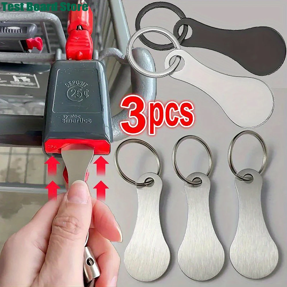 3Pce Shopping Cart Token Hard Portable Keychain Stainless Steel Keychain Suitable for Keyhooks Practical Daily Use Accessories