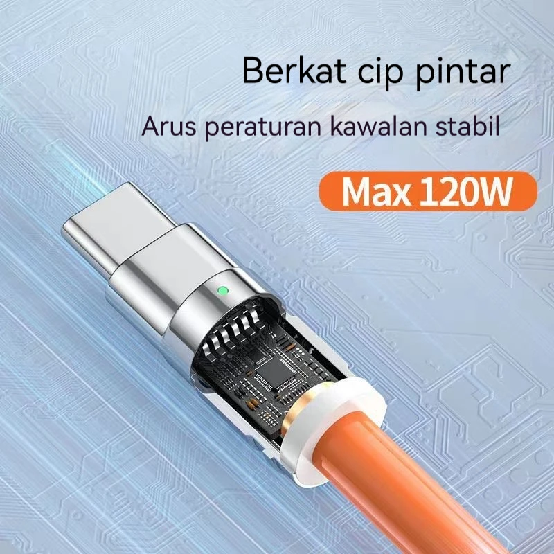 초고속 충전 USB C 액체 실리콘 케이블, 화웨이, 삼성, 샤오미, 고속 충전기, C 타입 충전 와이어 코드, 매우 긴, 120W 6A