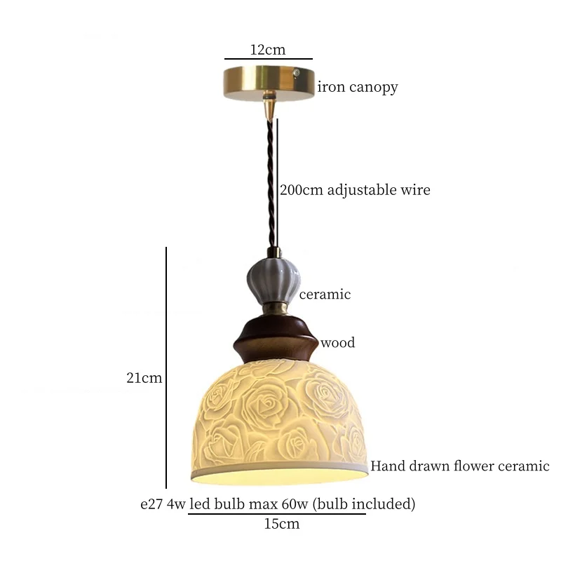 IWHD Белая Роза Керамические Светодиодные Подвесные Светильники Спальня Столовая Освещение Гостиной Французский Винтаж Подвесной Светильник Украшения Светильник
