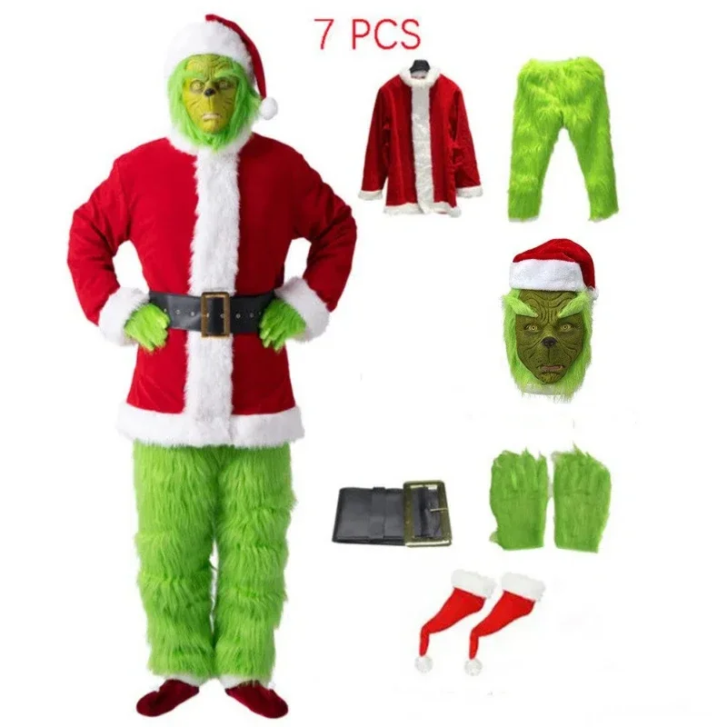 Santa Claus Makeup Ball Stage Performance Costume Christmas Genie Green Haired Monster Grinch Performance Costume