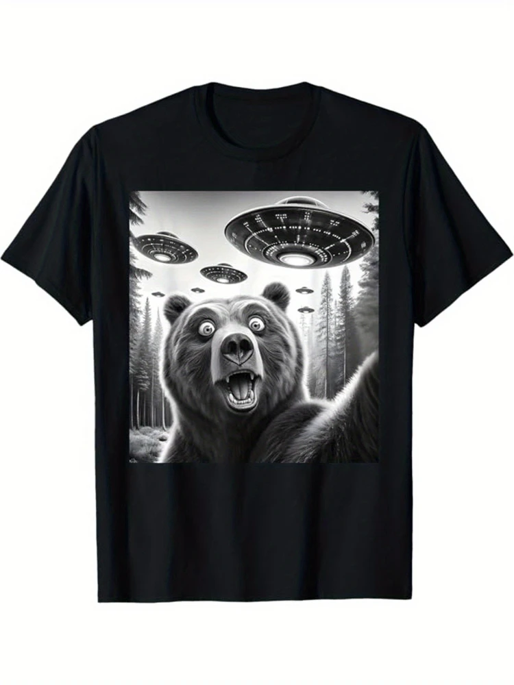 

Bear science fiction world design -100% cotton short sleeve O-neck casual printed men's T-shirt.