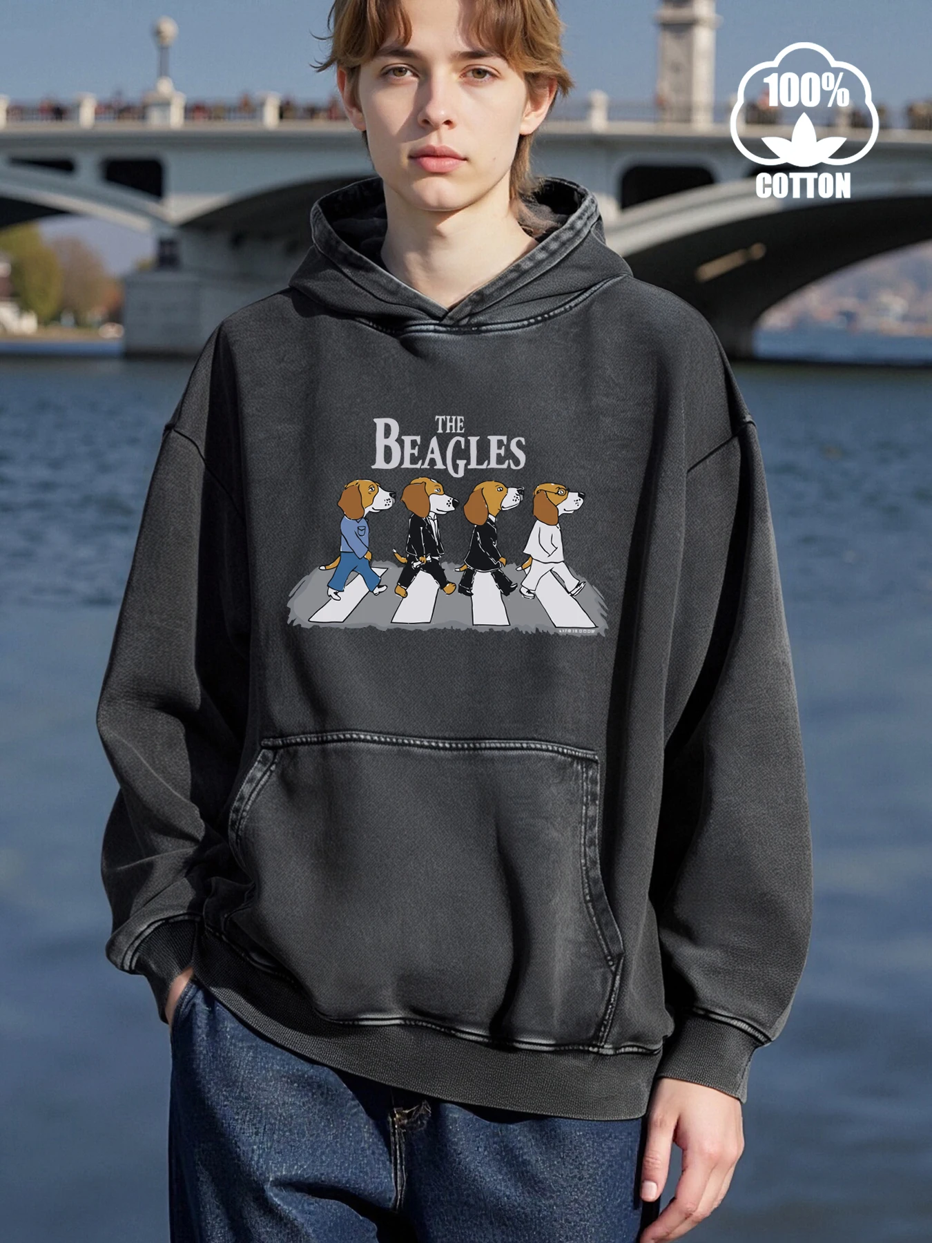 The Beagles Crossing The Road Prints Hoodies Men Casual Comics Clothing All-Match Cotton Sweatshirt Autumn Streetwearmen Hoody