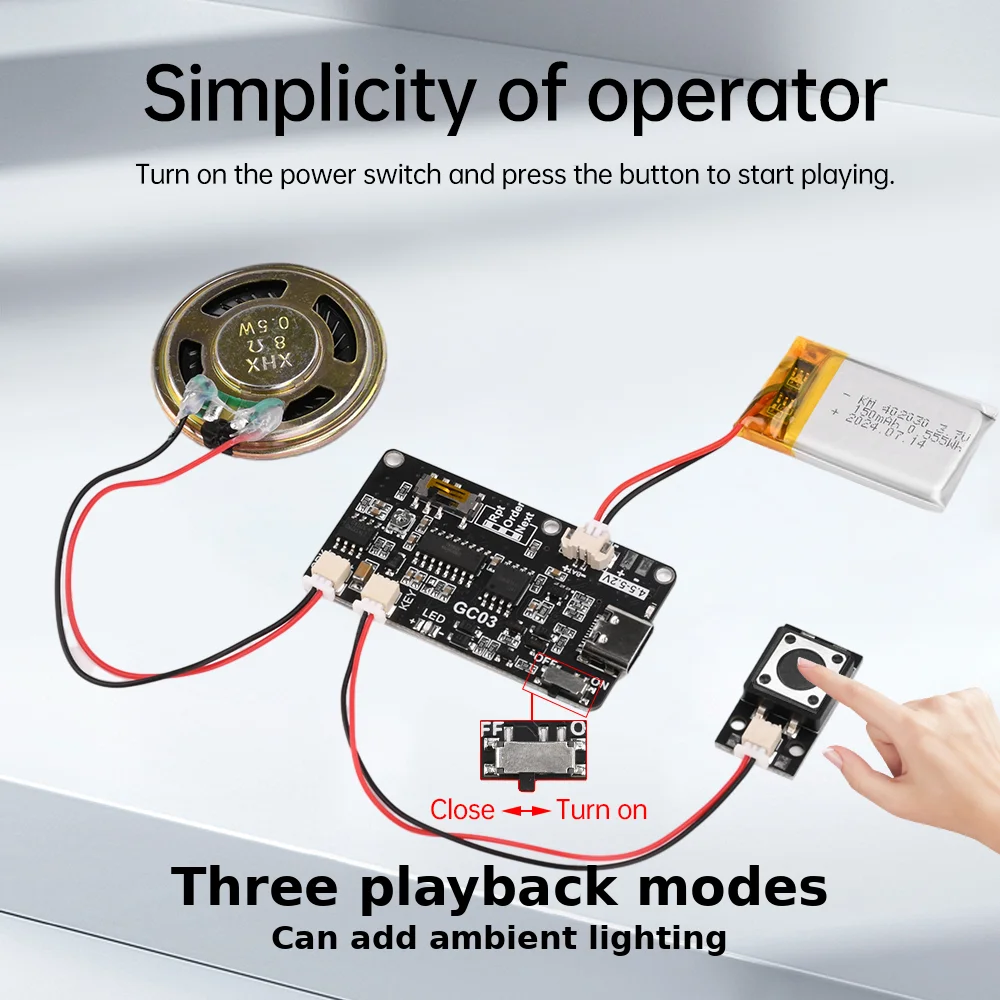 

Recordable Sound Module 8M MP3 Button Control Music Voice Player Programmable Board with Speaker for DIY Greeting Card Gift