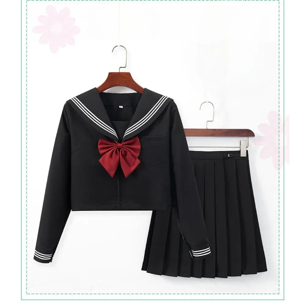 Japanese Uniform Pleated Skirt Set Jk Uniform Black Three College Style Jk Sailor Suit Two Piece Sets Womens Outifits